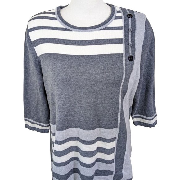Alia Charcoal and Ivory Striped Crew Neck Sweater - Picture 2 of 8